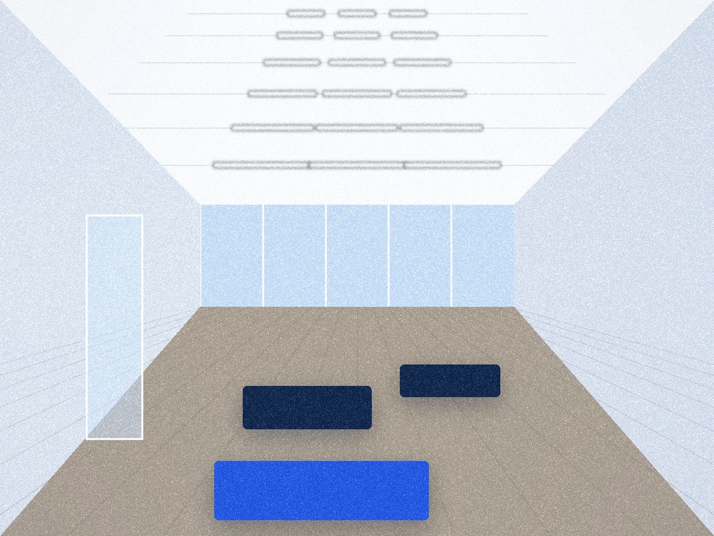 Illustrative open-plan office with glass partitions